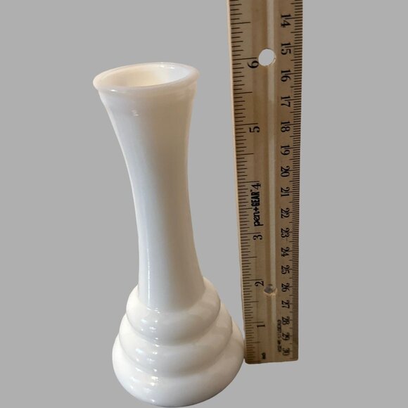 Vintage Milk Glass Bud Vase 6" Tall Glossy White Ribbed Base Elegant Design For - Picture 4 of 5
